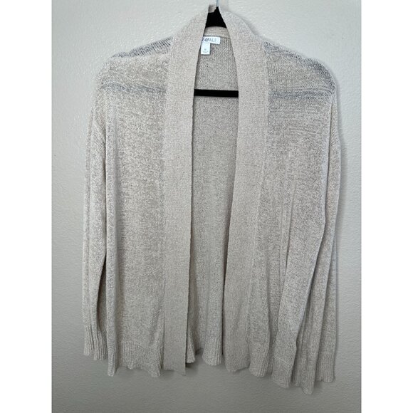 Roz & Ali Womens Tan Open Front Cardigan M Lightweight Knit Nylon Blend sheer - Picture 2 of 7